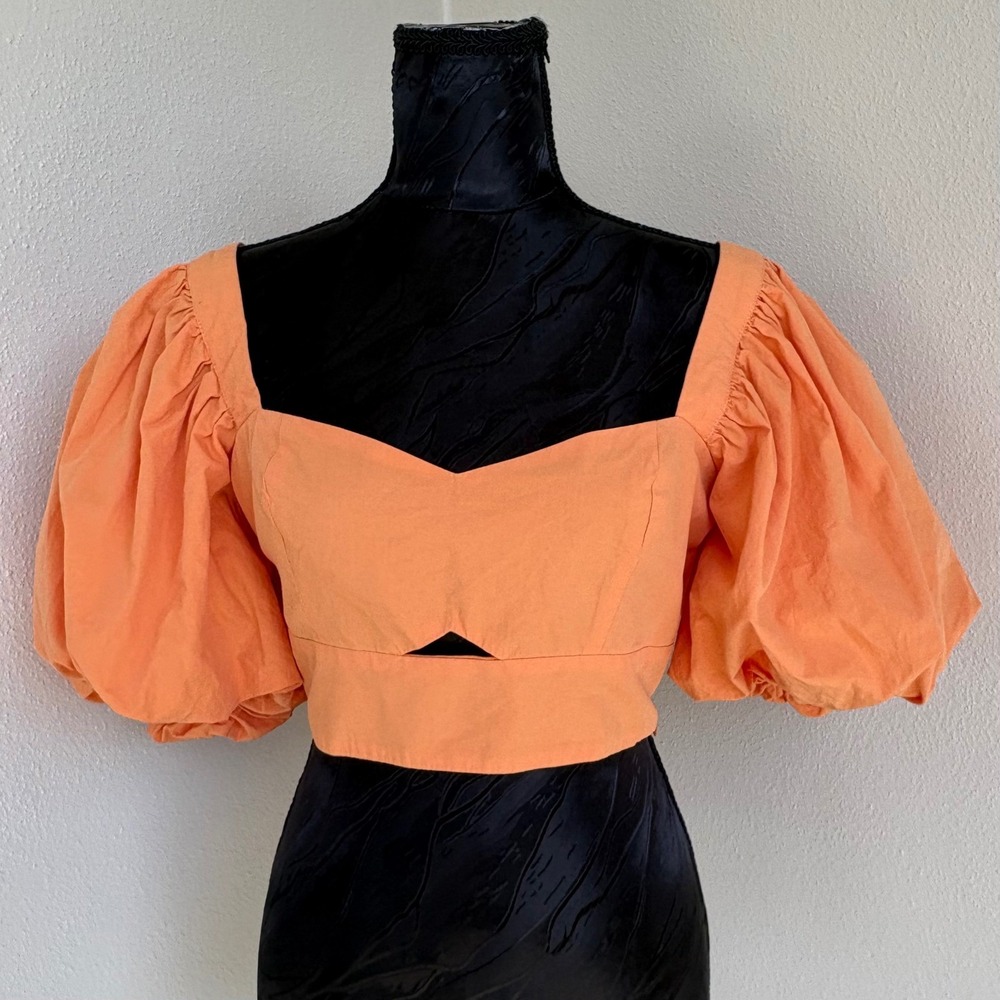 Showpo. Astarte Puff Sleeve Cutout Crop Top, Women S Sherbet/Apricot 100% Cotton